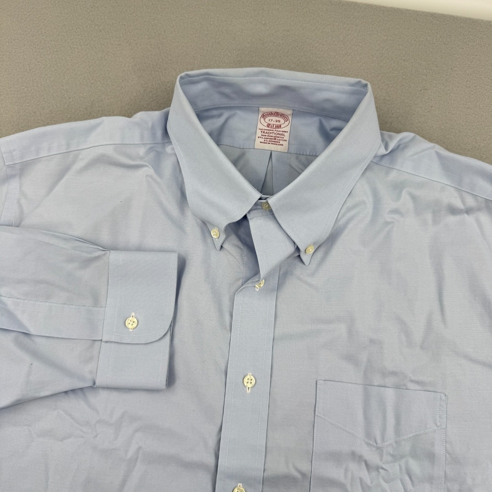 Brooks Brothers Traditional Fit Long Sleeve Dress Shirt Men 17-35 Solid Blue